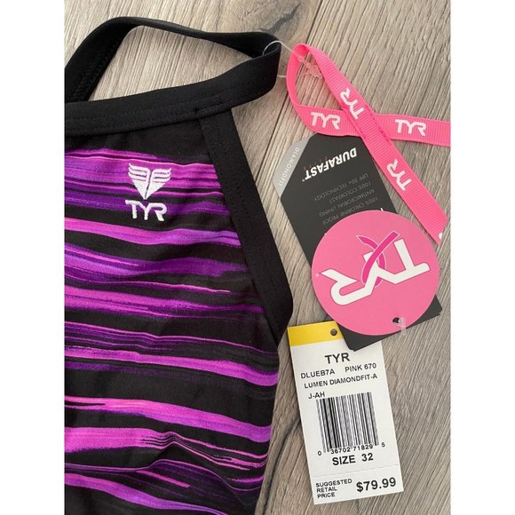TYR DuraFast Elite Lumen DiamondFit One Piece Swimsuit Pink Black Size 32 - $80 - Picture 4 of 8